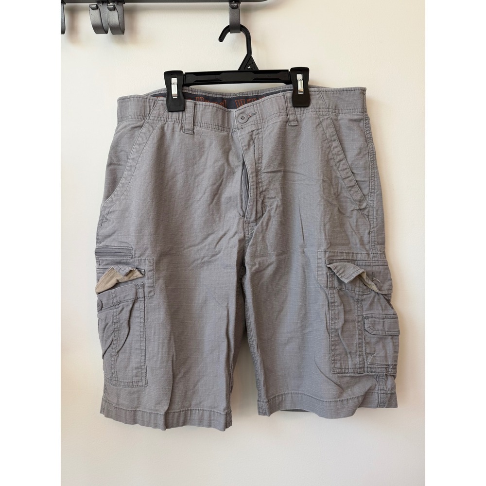 WearFirst Mens Gray Ripstop Cargo Shorts Size 36 Cotton Spandex Outdoor Casual